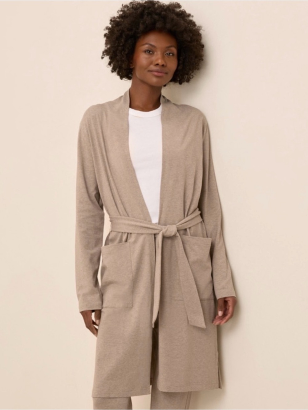 PACT Organic Cotton Belted Lounge Robe Beige Taupe L